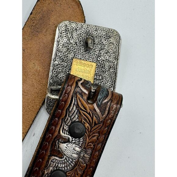 Allison Daniel Design Brown Leather Eagle Silver Tooled Belt Arrowhead Buckle 38 main image 6